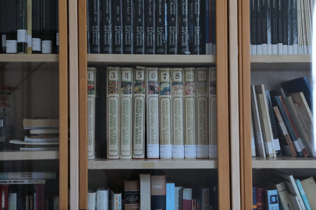 dettaglio di un scaffale con dei libri