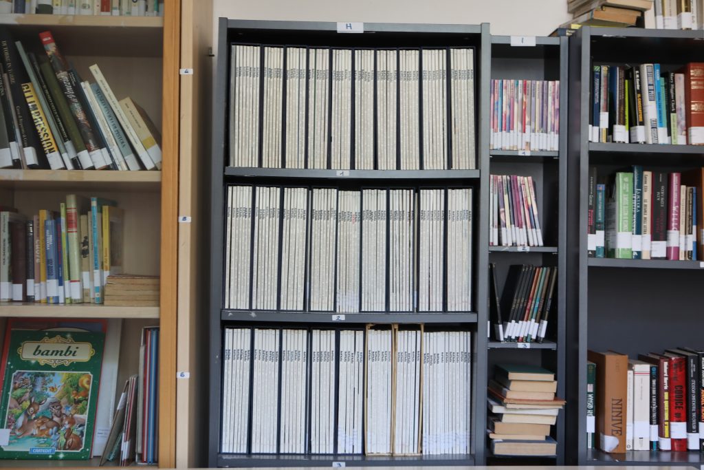 dettaglio di un scaffale con dei libri
